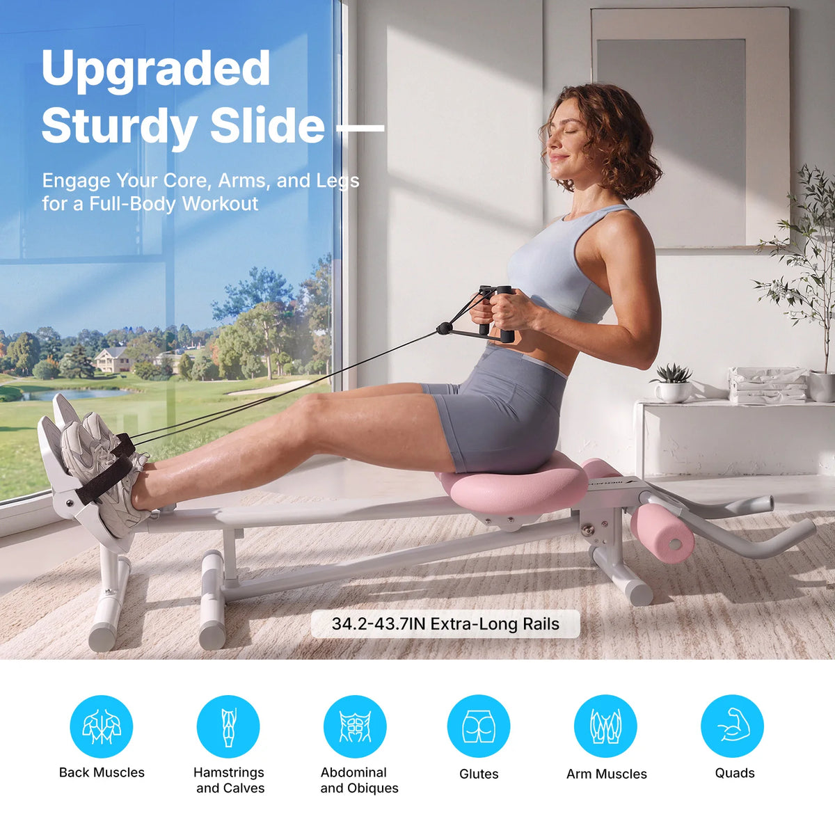 MERACH 4-in-1 Foldable Ab Trainer Rowing Roman Chair Leg Exerciser Home Gym Machine Adjustable Resistance Full Body Workout Equipment for Home Use Low Impact Core Training for Beginners & Seniors