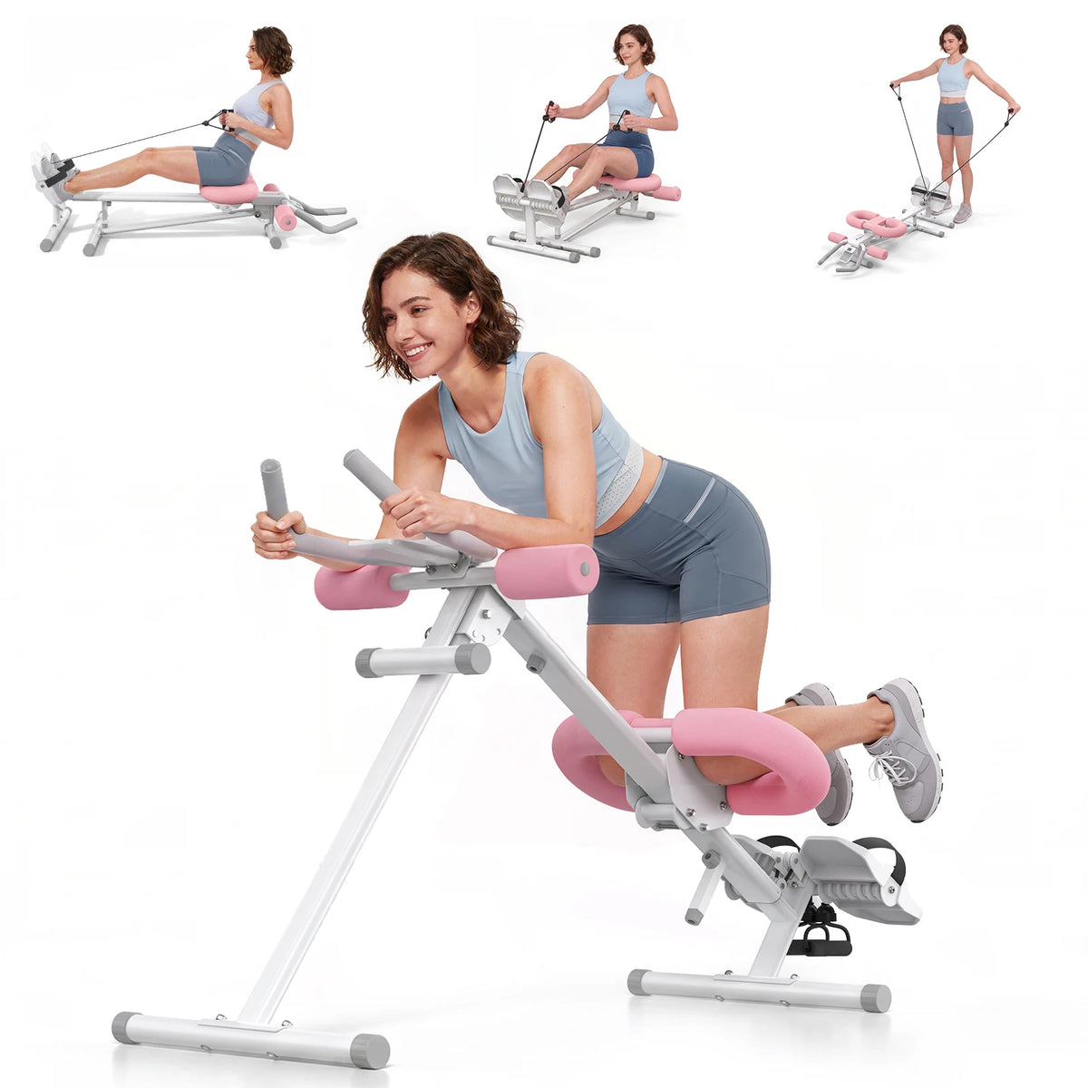 MERACH 4-in-1 Foldable Ab Trainer Rowing Roman Chair Leg Exerciser Home Gym Machine Adjustable Resistance Full Body Workout Equipment for Home Use Low Impact Core Training for Beginners & Seniors