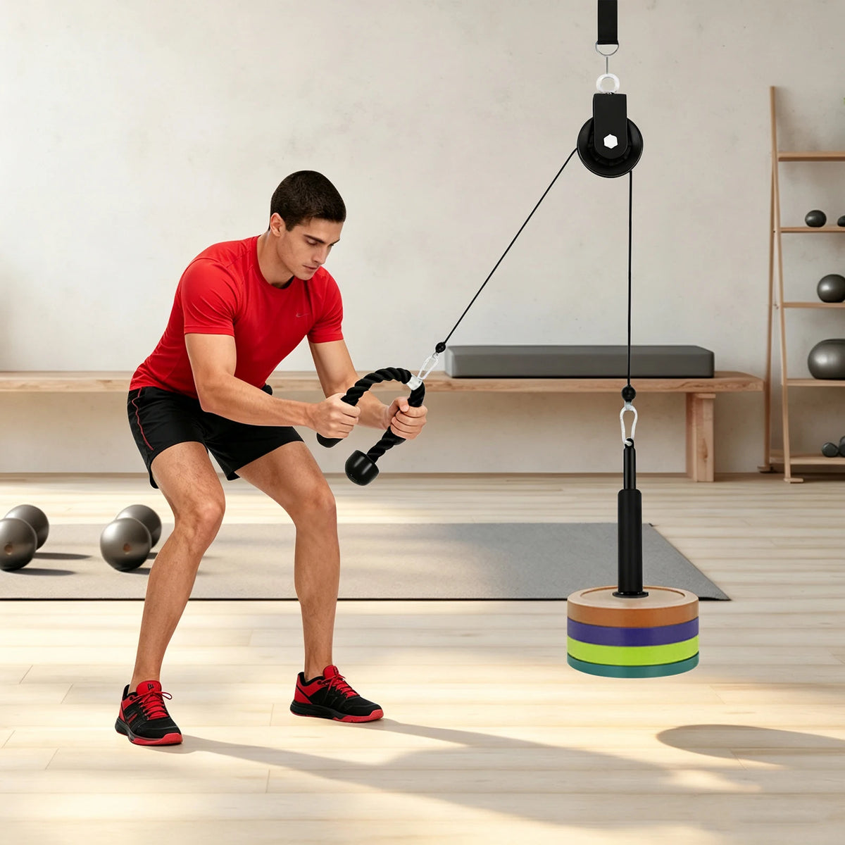 Cable Weight Pulley System Gym, Manual Cable Lat Pull Fitness, Home Fitness System Squat Racks, Power Racks Load Capacity 120kg/264.55 lbs