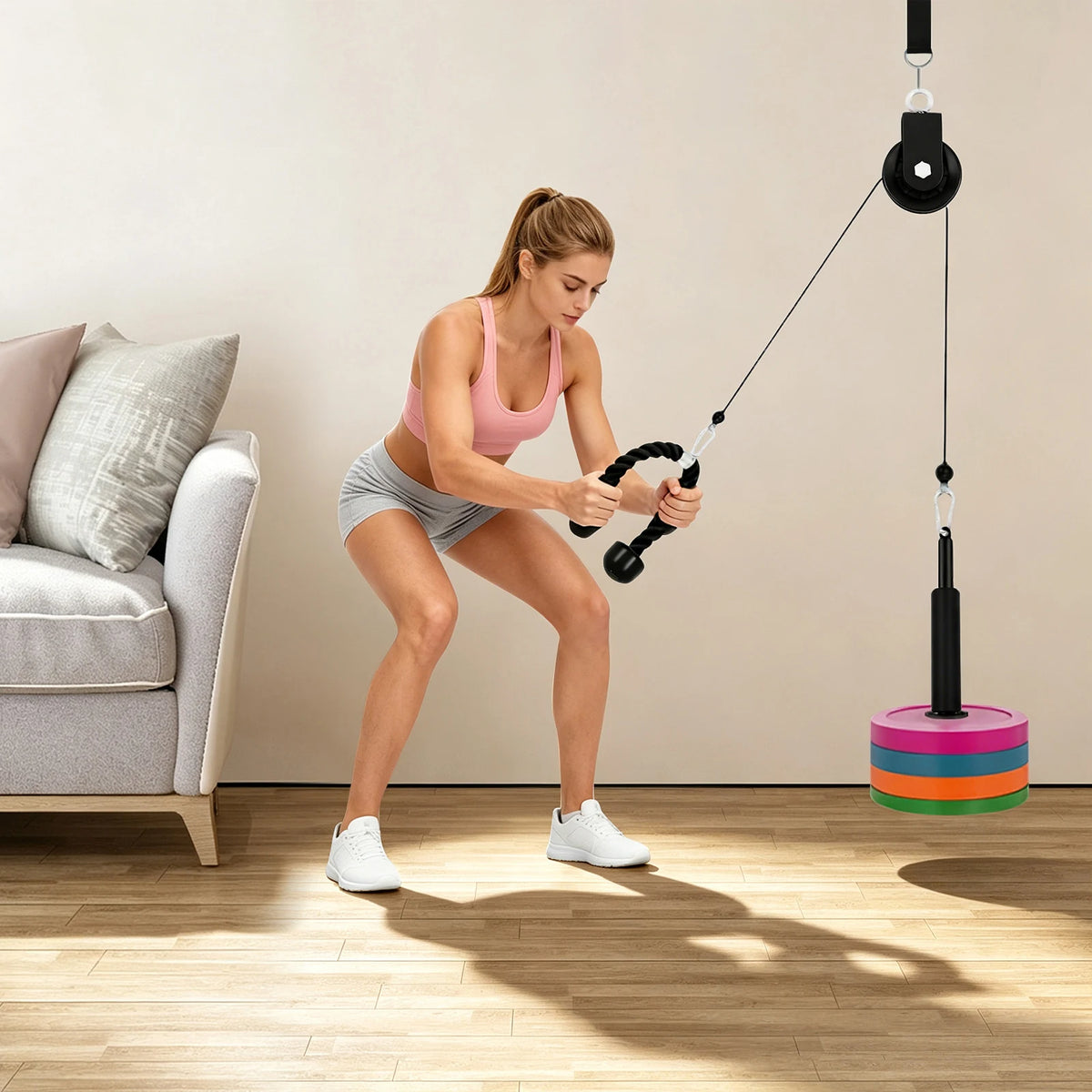 Cable Weight Pulley System Gym, Manual Cable Lat Pull Fitness, Home Fitness System Squat Racks, Power Racks Load Capacity 120kg/264.55 lbs