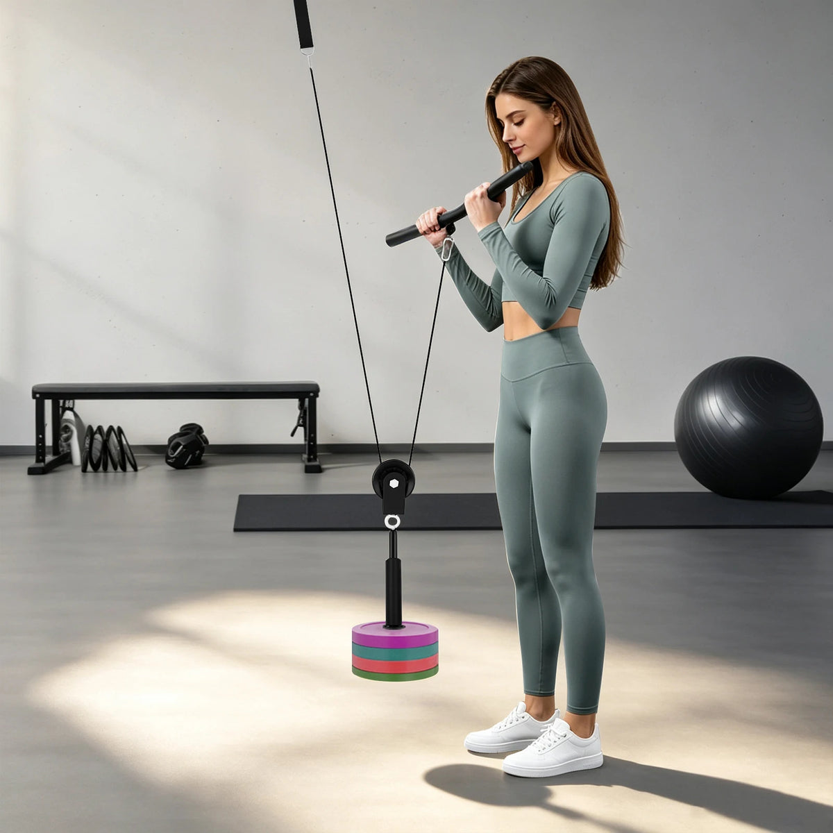 Cable Weight Pulley System Gym, Manual Cable Lat Pull Fitness, Home Fitness System Squat Racks, Power Racks Load Capacity 120kg/264.55 lbs