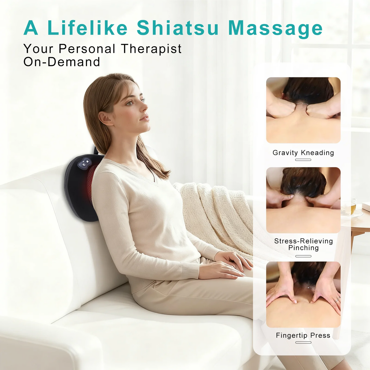 LEERCON 3D Shiatsu Neck Back Massager Pillow with Heat Portable Full Body Electric Massage for Fatigue Relief Gift for Men Women
