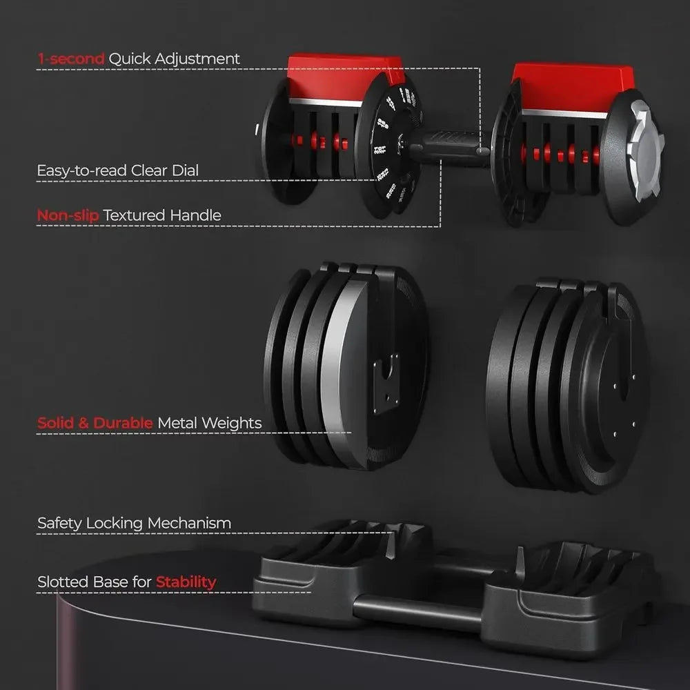 Adjustable Dumbbells Set - 40lbs to 90lbs, with Tray, Ideal for Men and Women Strength Training