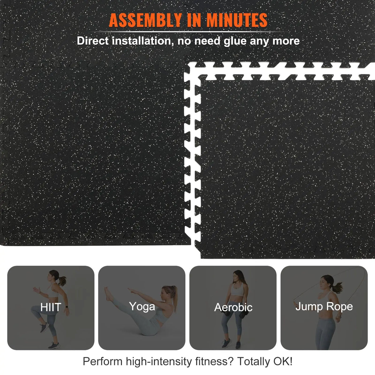 EVA Interlocking Foam Floor Mats, 0.56 in Thickened 6 Pcs Puzzle Rubber Tiles, 24 x 24 in Exercise Floor Mat for Workout & Fitness, Heavy Duty Flooring Mats for Home, Gym, Office-24 Sq Ft