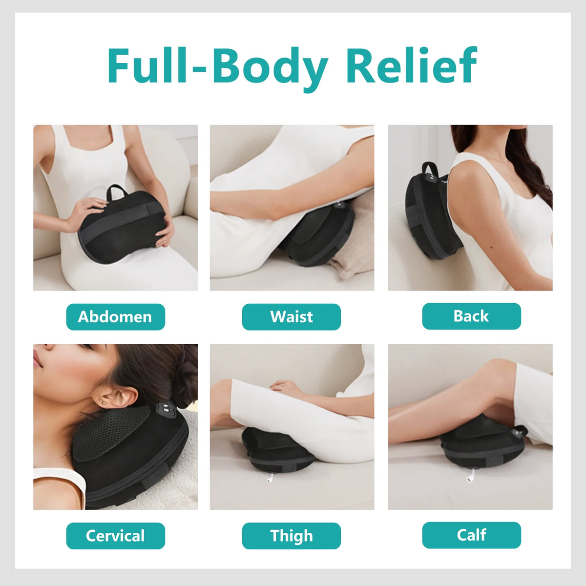 LEERCON 3D Shiatsu Neck Back Massager Pillow with Heat Portable Full Body Electric Massage for Fatigue Relief Gift for Men Women