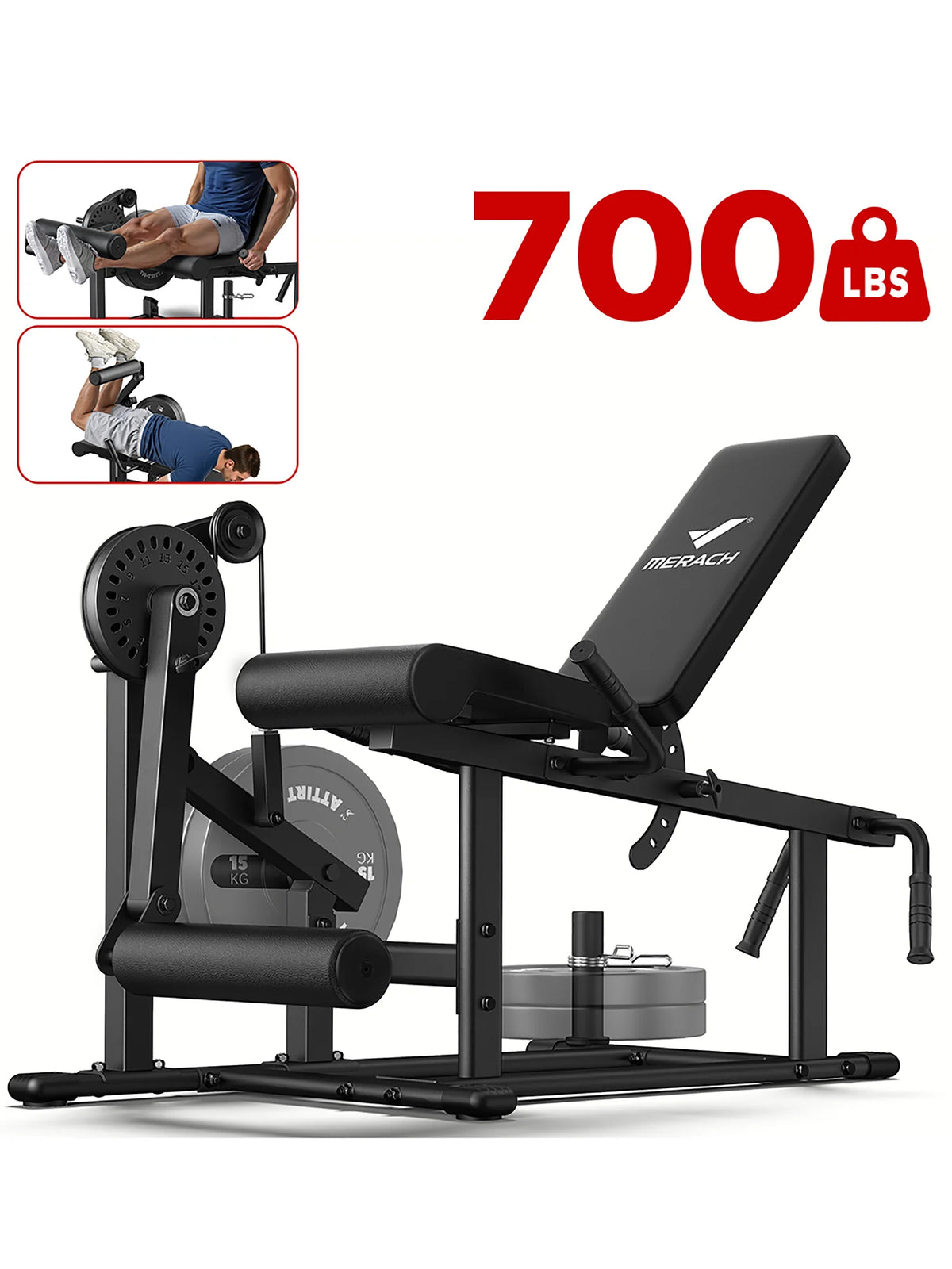 MERACH 2-in-1 Leg Extension and Curl Machine for Home Gym Commercial Grade Steel Leg Workout Equipment 375 lbs Loading 24-Position Adjustable Leg Curl Extension Machine with Olympic Plate Storage for Quads & Hamstrings