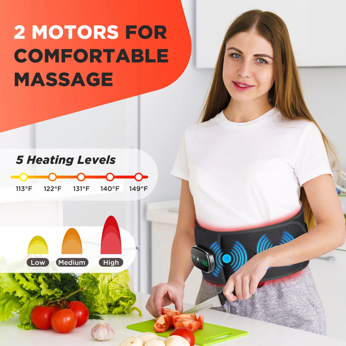 Electric Heating Vibration Back Support Massage Belt, 5 Temperature Settings 2 Motor Vibration Waist Wrap, Rechargeable Red Light Lumbar Brace