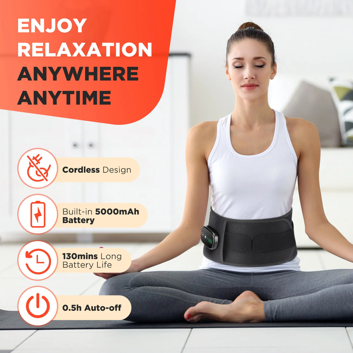 Electric Heating Vibration Back Support Massage Belt, 5 Temperature Settings 2 Motor Vibration Waist Wrap, Rechargeable Red Light Lumbar Brace
