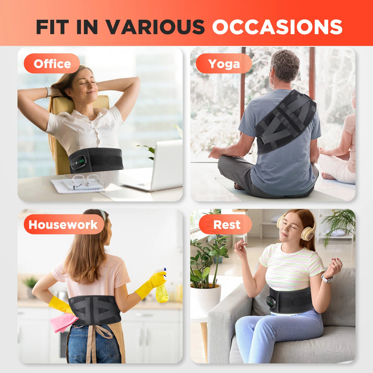 Electric Heating Vibration Back Support Massage Belt, 5 Temperature Settings 2 Motor Vibration Waist Wrap, Rechargeable Red Light Lumbar Brace