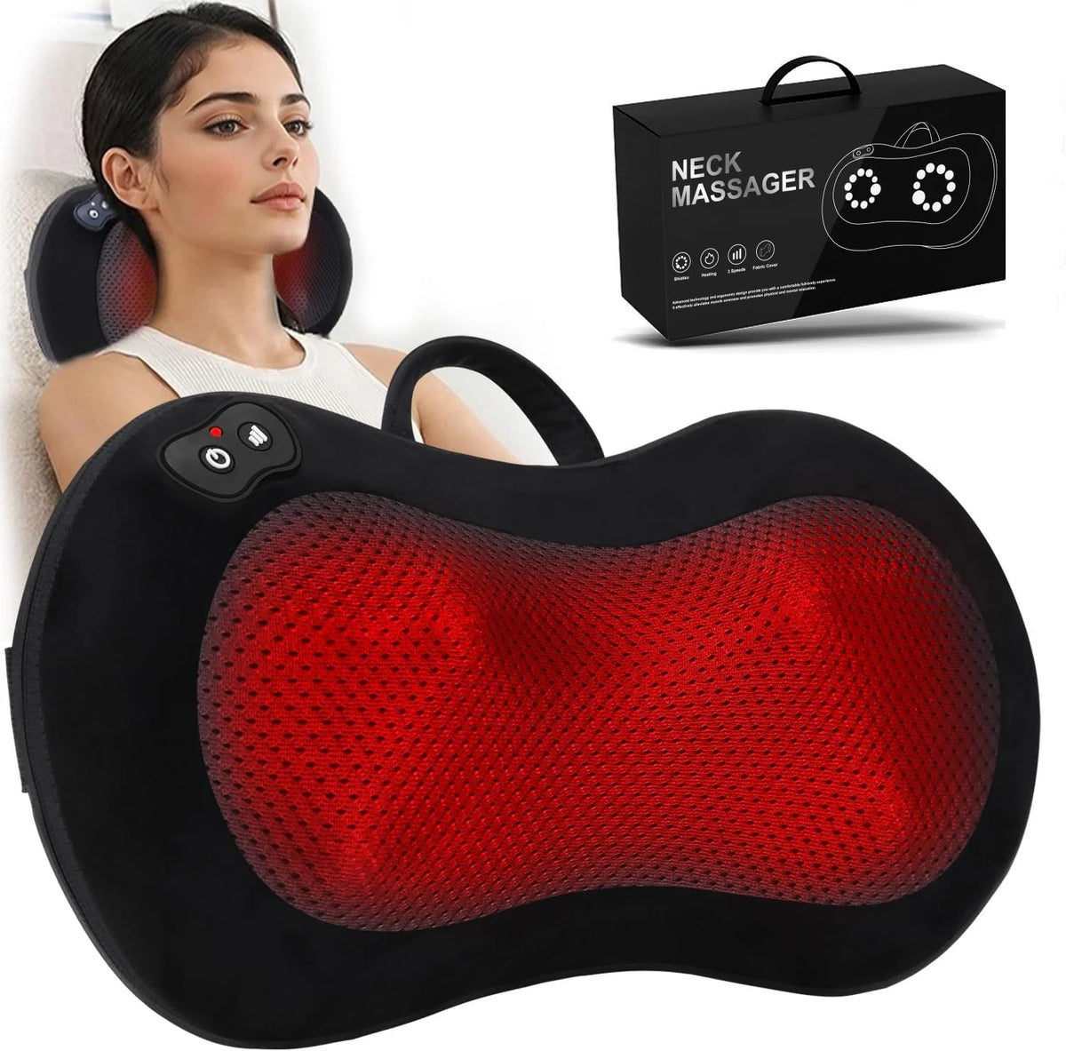 LEERCON 3D Shiatsu Neck Back Massager Pillow with Heat Portable Full Body Electric Massage for Fatigue Relief Gift for Men Women
