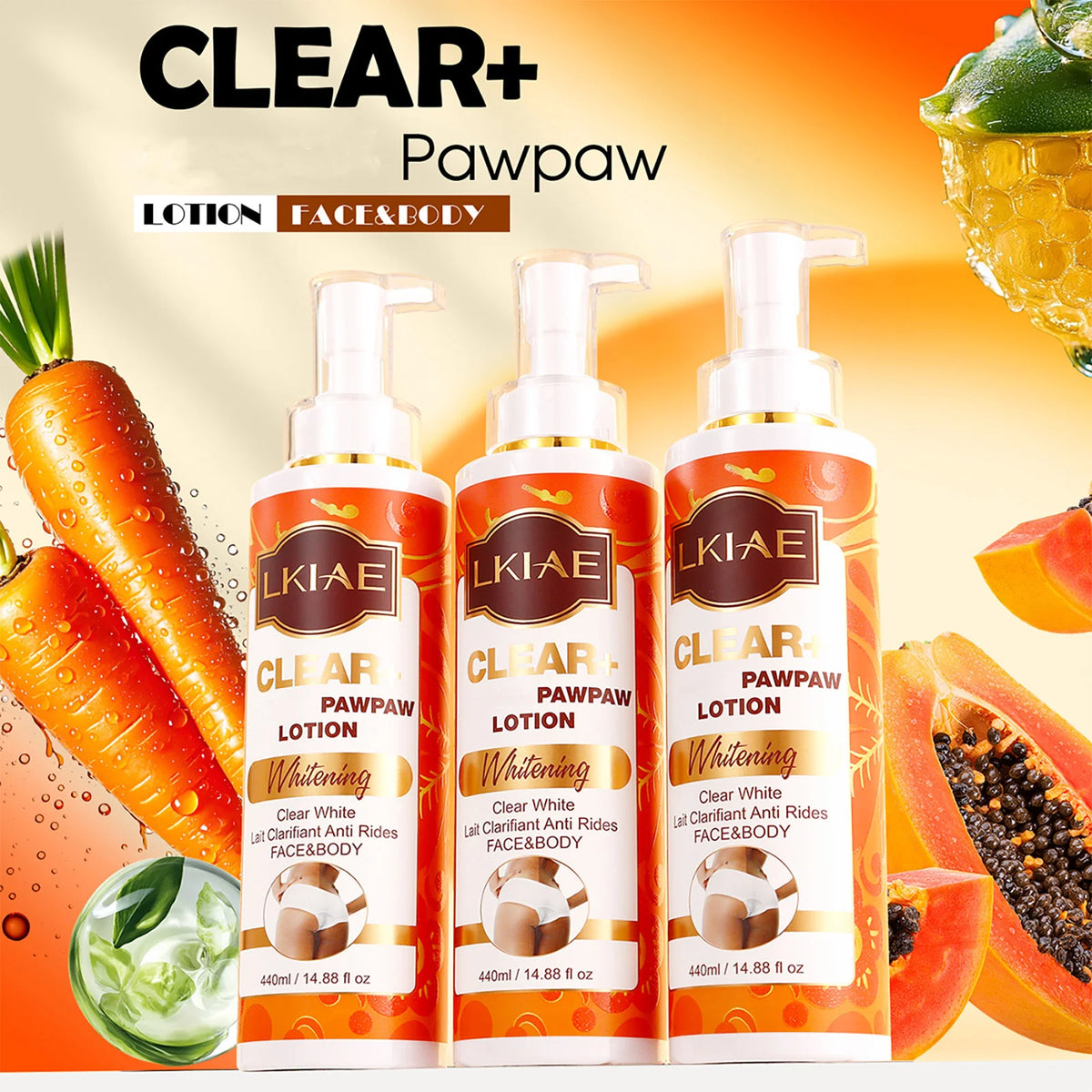 LKIAE PAWPAW Whitening Lotion for Face, Body, Reduce Spots, Nourishing, Hydrating, Brightening, for Black, Dark, Caramel Skin