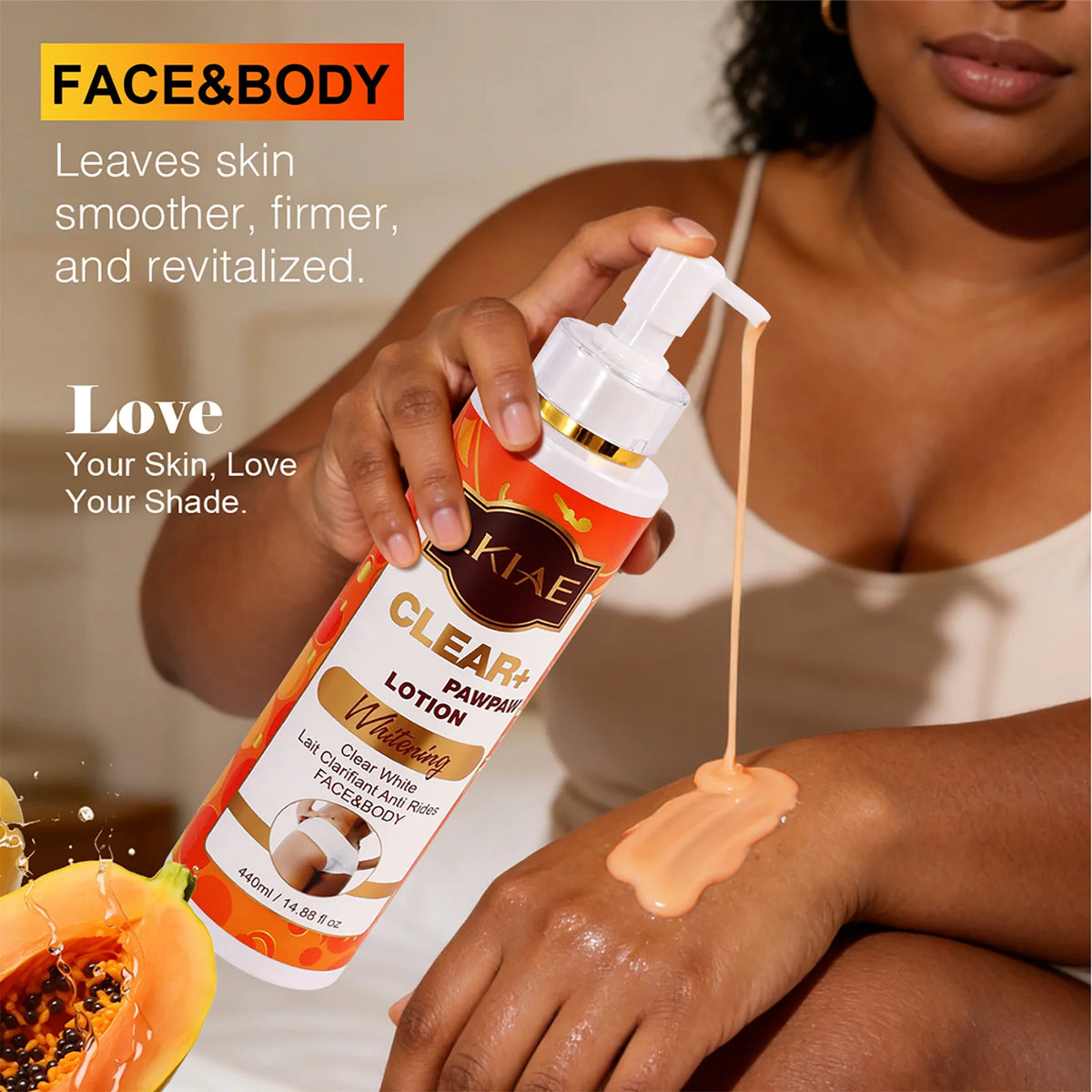 LKIAE PAWPAW Whitening Lotion for Face, Body, Reduce Spots, Nourishing, Hydrating, Brightening, for Black, Dark, Caramel Skin