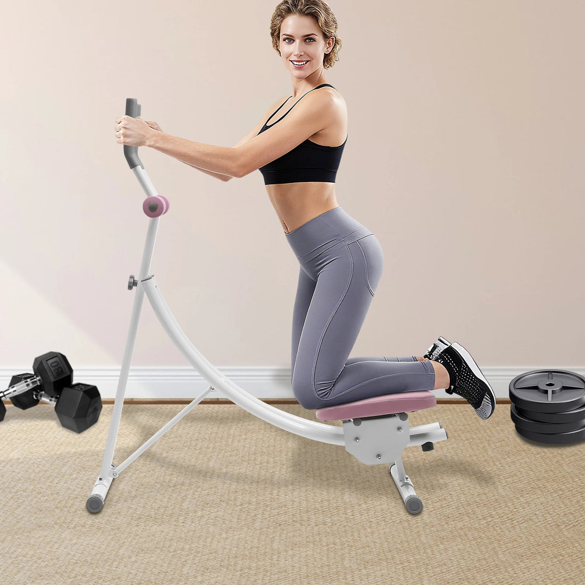 Ab Machine Abdominal Workout Machine Foldable Waist Cruncher Core Toner, Shaper with LED Display Monitor,330 LBS Weight Capacity
