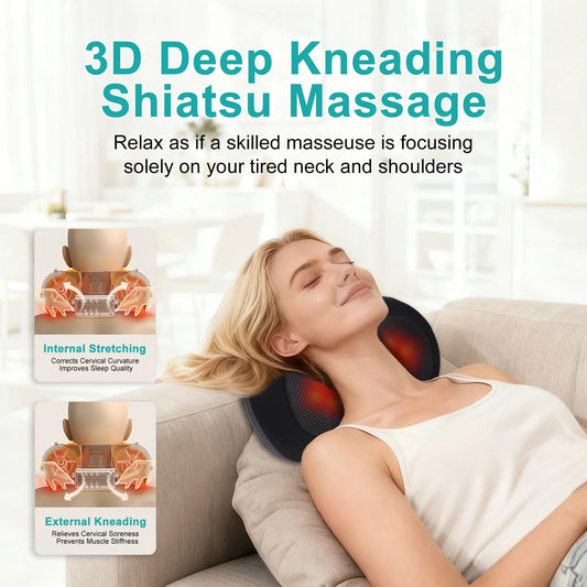 LEERCON 3D Shiatsu Neck Back Massager Pillow with Heat Portable Full Body Electric Massage for Fatigue Relief Gift for Men Women