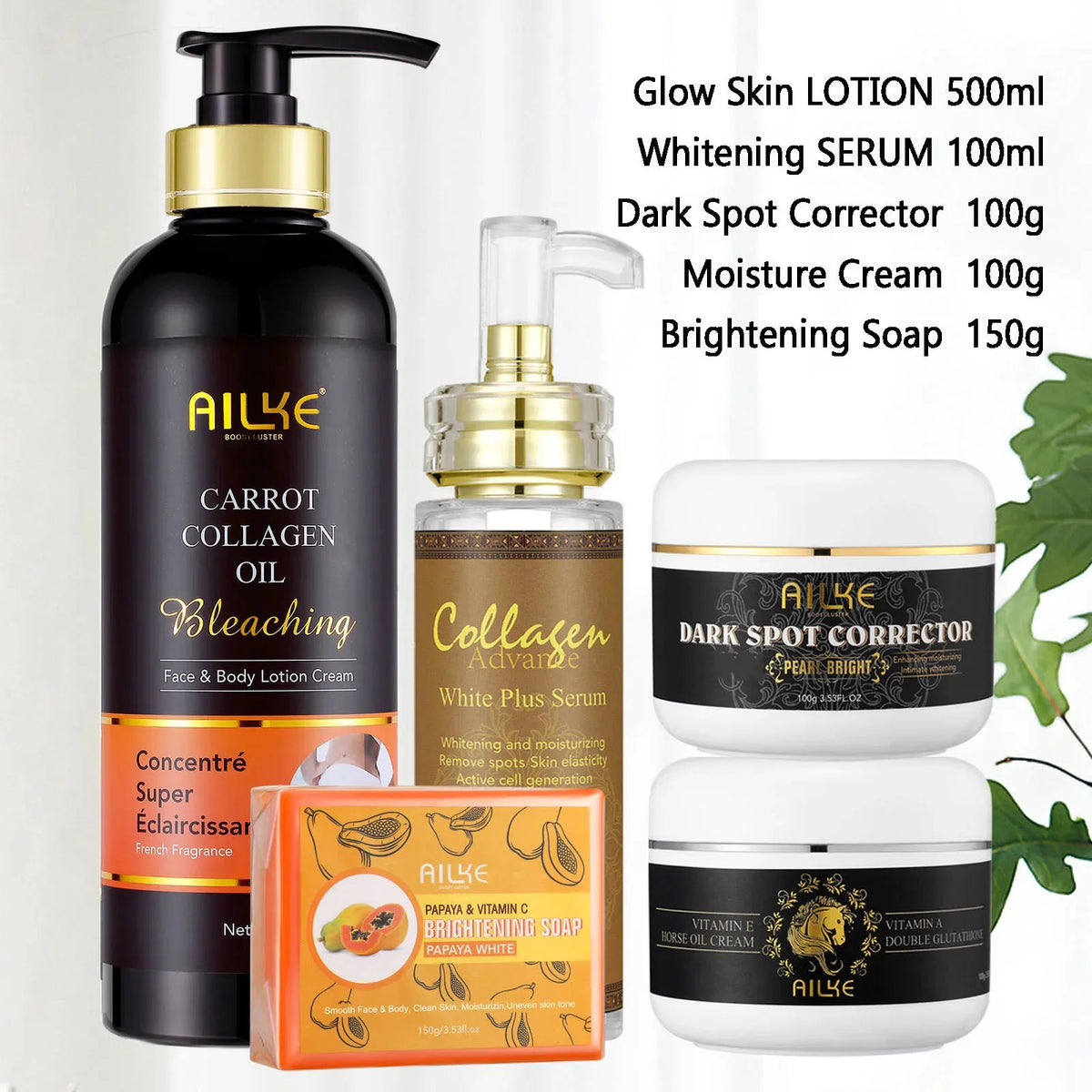 AILKE Collagen Skin Care Kit, Reduce Spots, Whitening, Even Skin Tone, For Dark Skin, Black Skin, African Skin, Caramel Skin