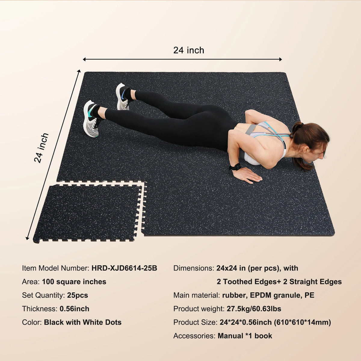 SucceBuy 0.56 Inch 25 Tiles Rubber Top with EVA Foam Thick Floor Mats 24/48/100 sq.ft Coverage Interlocking Puzzle for Gym Home