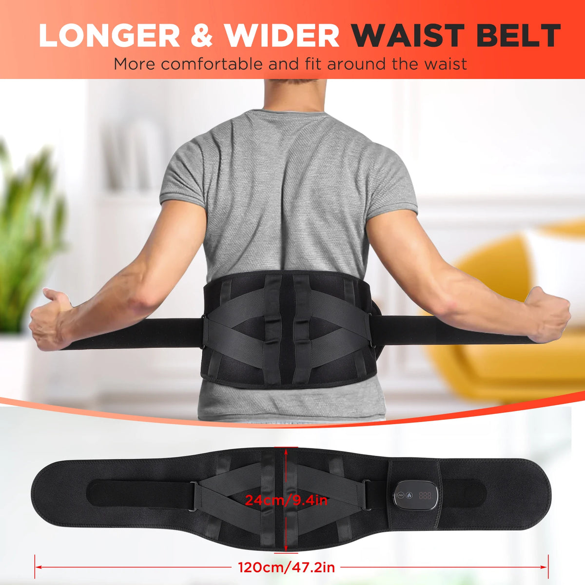 Electric Heating Vibration Back Support Massage Belt, 5 Temperature Settings 2 Motor Vibration Waist Wrap, Rechargeable Red Light Lumbar Brace