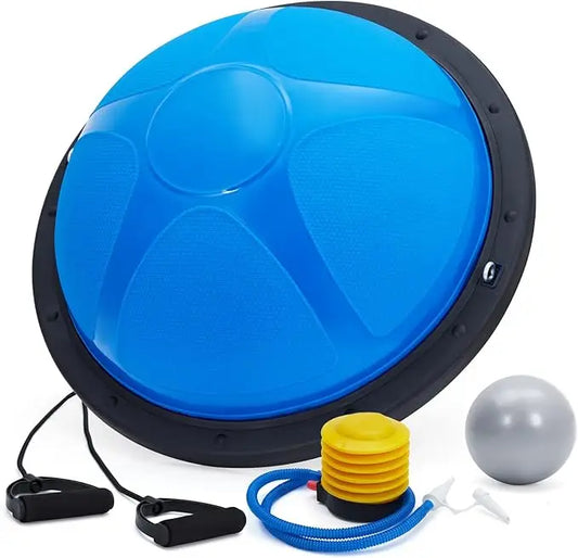 Half Exercise Ball,60Cm Balance Ball Trainer with Non-Slip Base,2 Bands,Pump & Extra Balls For Yoga Workouts Pilates Fitness